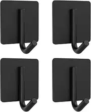 Ninonly 4 Pack Self Adhesive Towel Hooks, Heavy Duty Sticky Matte Black Door Hook for Hanging, Waterproof Stainless Steel Robe Coat Hook Wall Mounted for Bathroom Kitchen Room