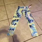 Justice Girls Yellow Blue Tye Dye Leggings. NWT. Small 7 / 8