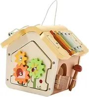 Wooden Activity Cube Baby Toy Bead Maze Montessori Kids Activity Center for Toddlers Age, Yellow