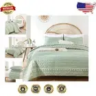 Cozy All-Season Sage Green King Quilt Set - Geometric Bedspread 3 Pieces