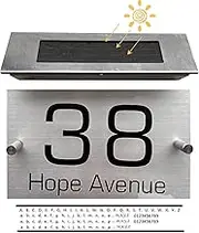 Address Signs for Houses,LED Number Plaques DIY Stainless Steel Solar Light - Lighted, Waterproof Outdoor Address Plaques for House Entrances, Restaurants, Wooden Doors, Cafes Borato