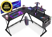 Gaming Desk L Shaped with Monitor Stand, Storage Bag, Metal Legs, Carbon Fiber