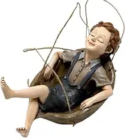 Swing Statue Tree Hanging Ornament Sleeping Boy Look Swinging Figurine Sculpture Decor for Outdoor Garden Courtyard