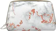 Marble Texture Copper Splatter Leather Hand-Held Zipper Makeup Bag Cute Make Up Case Large Wide-Open Pouch Pen Case, White, One Size