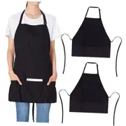Jubatus 2 Pack 3 Pockets 100% Adjustable Bib Apron Chef Kitchen Cotton Black