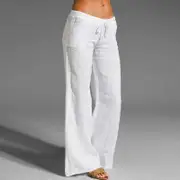 Women Spring Summer Cotton Linen Pants Casual Elastic Waist Wide Leg Trousers Fashion White Black Pants 4XL