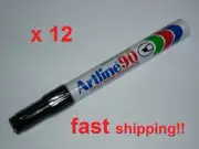 12 x Artline 90 permanet markers fiber chisel tip Black 2-5mm Artline90 EK-90