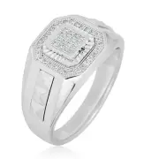 AVORA 925 Sterling Silver Cubic Zirconia CZ Textured Men's Fashion Ring - 10.5