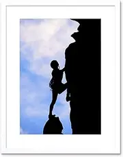 Sport Rock Climbing Silhouette Steep Cliff Ascent Framed Wall Art Print
