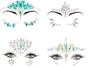 Changyeah 4 Sets Rhinestone Rave Festival Face Jewelry, Face Jewels stickers, for black light neon uv Party festival halloween Luminous Makeup, Body Stickers Glow in the Dark Luminous