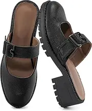 [Alicegana] Mules for Women Chunky Heels: Comfortable Platform Slip On Shoes Dress Slides Loafers Backless Mules