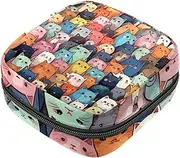 Period Bag,Sanitary Napkin Storage Bag,Colored Cartoon Seamless Cats,Tampon Bag for Purse
