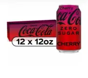 COKE Coca Cola CHERRY ZERO SUGAR Soda Pop Soft Drink (1) 12 Pack 12 oz Cans