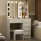 White Dressing Table LED Mirror 6 Drawers Makeup Desk Vanity Table Set + Stool