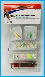 EAGLE CLAW 19 PIECE ICE FISHING LURE KIT #IKGNL19 NEW With Flashlight!