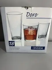 Oneida Doro Vintage Glassware 18 Piece Set 6 Of Ea Size, Ribbed Glass, Clear NEW