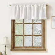 Faux Linen Valance for Windows Kitchen Living Room Valances Rod Pocket Farmhouse Country Rustic Bathroom Small Window Treatment (54x15 inch, White)