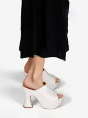 White Leather Platform Mules