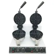 Commercial Electric Rotated Round Waffle Maker 220V Nonstick 2 Heads Waffle Iron