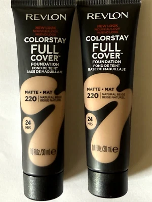 Revlon Colorstay Full Cover Foundation Matt 220 Beige 24 Hrs 1.0 Fl oz Lot of 2