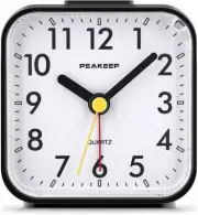 Peakeep Small Battery Operated Analog Travel Alarm Clock Silent No Ticking, Ligh