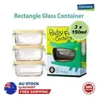 GLASSLOCK 150ml 3pc Rectangle Glass Container Small Baby Food Lunch Box Gift Set