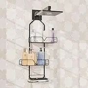 3-Tier Hanging Shower Caddy, Removable Hanging Shower Organizer Storage, Anti-Rust Plating Shower Shelf with Soap Holder and 6 Hooks for Bathroom, Kitchen, Shower Organization, No Drilling