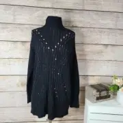NWT BCBGMAXAZRIA Sequin Tunic Funnel Neck Black Sweater Size Extra Extra Small