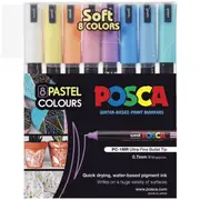 Uni PC-1MR Posca Poster Marker Ultra Fine Round Tip 0.7mm Pastel Colours 8 Pack