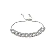 Stylish Silver Cuban Chain Bracelet Rhinestone Peplum Design Women Jewelry