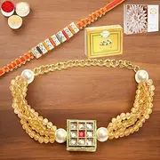 Ghasitaram Gifts Rakhis Online - Rakhi for Brother-T-19 Bhaiya Bhabhi Rakhi with 200 GMS of Kaju katli and 200 GMS of Soan Papdi