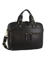 [PIERRE CARDIN] Multi-Compartment Leather Computer Bag in Black