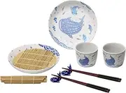 Kanese JG-015 Namama Jinbei Zaru Soba Set (6.0 Noodle Plate x 2, Soba Chiyokuchi x 2, Chopsticks Rest x 2, Bamboo Soup Soup x 2)
