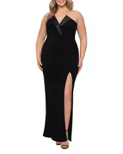 Betsy & Adam Strapless Tuxedo Gown