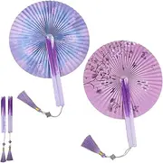 CYIOU Pack of 2 Foldable Hand Fan Paper Handheld Hand Fan Colourful with Tassel Chinese Style Foldable Fan Chinese Decoration Wall Decoration Wedding Photography Gift