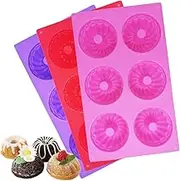 findTop 3 Packs Silicone Mini Fluted Cake Pans, Mini Tube Cake Baking Pan for Muffin Cups, Coffee Cake, Cupcake, Brownie- Pink, Purple, Red