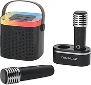 TANALAZ Karaoke Machine with 2 Wireless Microphones and Base, Mini Bluetooth Singing Toys Speaker Mic Set with LED Party Lights and Voice Changer, Birthday Gift for 3-12 Years Boy Girl Kids Adults
