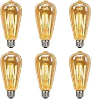 DFBFMO ST64 E27 Vintage Edison LED Light Bulbs Warm White Gold Bulb Amber Cover 2700K 4W 400lm Replacement for 40W Halogen, Antique Decor Non Dimmable Retro Bulb Ideal for Home Cafe Bar 6Pcs