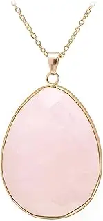 [Paialco] Faceted Cut Natural Crystal Big Flat Drop Pendant Necklace, Yellow Gold Gilt