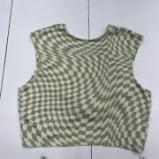 TopShop Green Checkered Twist Back Short Sleeve Top Women’s Size 8-10 New