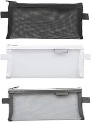 2pcs Pencil Case,Mesh Zipper Pen Pouch, Nylon Pencil Storage Bag, Makeup Bag Office Cosmetics Travel Accessories Pencil Cases for Adults School Teen-White&Grey