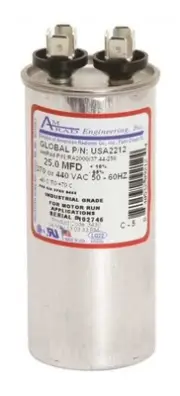 ROUND USA-MADE MOTOR RUN CAPACITOR, 25 MFD, 370/440 VAC Silver