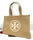 AUTH NWT TORY BURCH ELLA Logo Canvas Tote Shopper Bag In Hickory