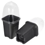 8Pcs 3.5 Inch Square Nursery Pot Plastic Flower Plant Container with Cover Black