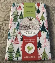 Colordrift White Green Red Pink Trees Christmas Tablecloth 60x 84 Spillproof