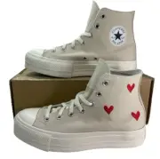 Converse by YOU Chuck Taylor Platform Lift Hi Beige Hearts Women Shoe Size 9.5