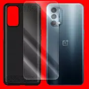 For OnePlus Nord N200 5G DE2118 Heavy-Duty 9H Screen Protector Carbon Fiber Case