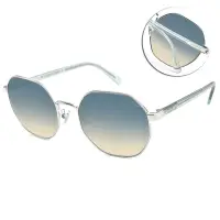 在飛比找Yahoo奇摩購物中心優惠-COACH 時尚大鏡框金屬 太陽眼鏡/銀 透藍 漸層藍鏡片#