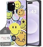 Square Case Compatible with iPhone 15 Plus - Compatible with MagSafe, Happy Face Emojis, Lift Your Mood, Matte, Rectangle Magnetic Case for iPhone 15 Plus 6.7 inch, Smiley Face