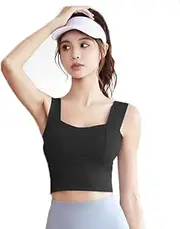 [FLYTENG] Wide Shoulder Strap Sports Bras for Women Racer Back Running Bra Workout Crop Tank Tops Longline Sports Bra Push Up